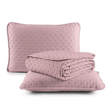 Imagem de Kit Cobre Leito Colcha Casal 3 Peças Matelado Dots 300 Fios Com Porta Travesseiro (Rosê)