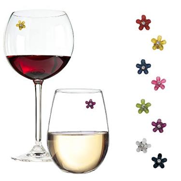 Imagem de Berloques magnéticos para taças de vinho pequenas flores – Conjunto de 8 ímãs marcadores para bebidas para copos regulares ou sem haste da Simply Charmed, Plástico, flor