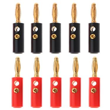 Imagem de VizGiz Pacote com 10 plugues banana para fio de alto-falante DIY parafuso fechado sem solda 4 mm banhado a ouro banana pino conector adaptador para cabo de áudio amplificador (5 preto + 5 vermelho)