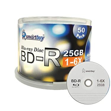 Imagem de Smartbuy Pacote com 50 Bd-r 25gb 6X Blu-ray Logotipo de disco gravável de camada única Dados em branco Vídeo mídia 50 Disco Spindle