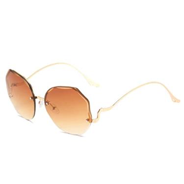 Imagem de Moda feminina armação de metal lente gradiente óculos de sol sexy lady azul rosa óculos escuros vintage uv400, gradiente chá, tamanho único