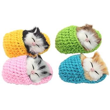 Imagem de Brinquedo de brinquedo com 4 peças de gato dormindo em pantufa, mini gatinho com miaus, decoração de sons, brinquedo de mão, presente para crianças, meninos e meninas