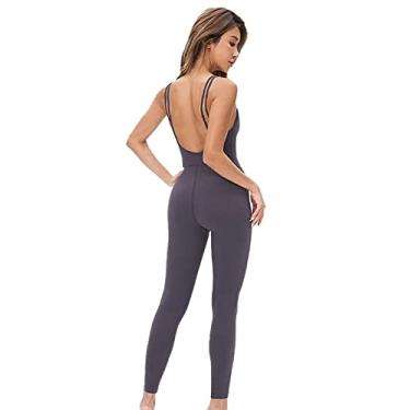 Imagem de Yajun Macacão esportivo elástico em forma de U macacão de ioga sem costura feminino macacão de uma peça macacão fitness agasalhos, roxo, P (busto: 64cm)