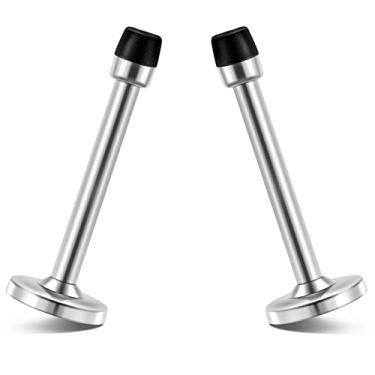 Imagem de Suporte de porta de porta, longo para porta com ponta de borracha de amortecimento de som, sólido e rígido cetim moderno, suporte de porta de parede para home office, tampa de porta de aço inoxidável, Long, 5 inch *2 Pack