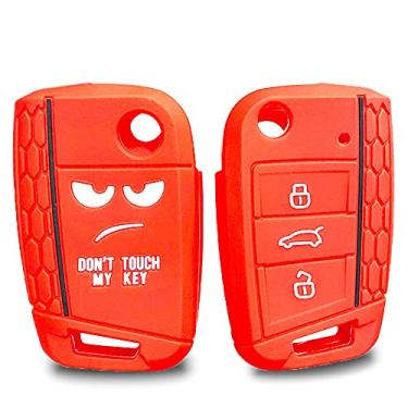 Imagem de YJADHU Capa de silicone para chave de carro, adequada para VW Volkswagen Polo Golf Passat Caddy T6 Tiguan Skoda A7 Octavia Assento Rápido Ibiza Leon Flip Ateca 2021, 1PC B vermelho