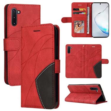 Imagem de Capa carteira para Samsung Galaxy Note 10, compartimentos para porta-cartões, fólio de couro PU de luxo anexado à prova de choque capa flip com fecho magnético com suporte para Samsung Galaxy Note 10 (vermelho)