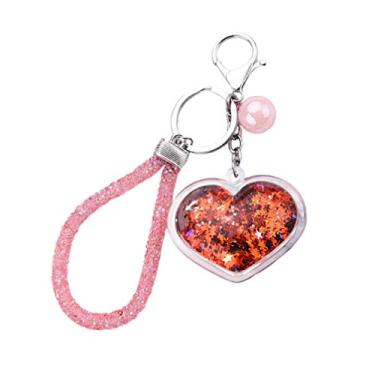 Imagem de Chaveiro com pingente de coração AMOSFUN, chaveiro moderno com lantejoulas brilhantes e porta-chaves para pendurar no carro para aniversário (vermelho)