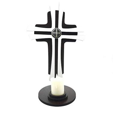 Imagem de Crucifixo de Mesa Medalha de São Bento com Porta Vela 30 cm