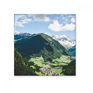 Imagem de Montanha Cidade Nuvens Cidade Azul Azulejo de Cerâmica Brilhante Decalque Pedra Adorna de Tijolos