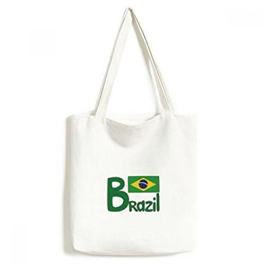 Imagem de Bolsa de lona com estampa verde da bandeira nacional do Brasil, bolsa de compras casual