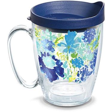 Imagem de Tervis Copo de viagem Fiesta Meadow floral feito nos EUA com isolamento térmico de parede dupla mantém as bebidas frias e quentes, caneca de 473 ml, tampa clássica