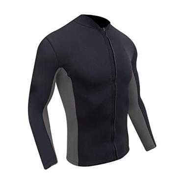 Imagem de Amagogo Jaqueta de Roupa de Mergulho Masculina Adulto com Zíper Frontal para Mergulho Autônomo para Mergulho com Snorkel, Cinza Preto M