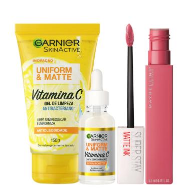Imagem de Kit Beleza na Web Garnier Uniform & Maybelline Superstay Matte Ink 15 (3 Produtos)