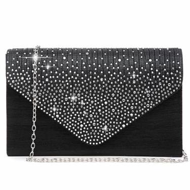 Imagem de Dasein Bolsa clutch feminina de cetim fosco para noite, bolsa transversal, festa, formatura, casamento, envelope, Preto, One Size