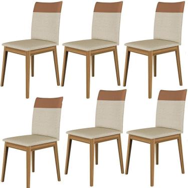 Imagem de Conjunto 6 Cadeiras Cristal Linho com Pés de Madeira Maciça