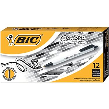 Imagem de BIC CSM11BK Clic Stic caneta esferográfica retrátil, tinta preta, 1 mm, média, dúzia