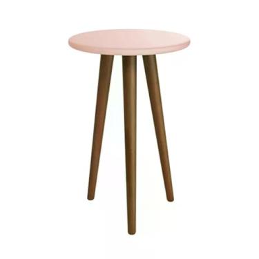 Imagem de Mesa de Canto Theo Rosa Fosco com Pés Amadeirado - Reller Móveis