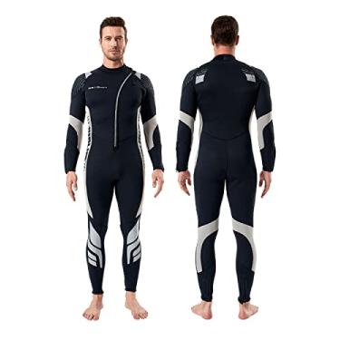 Imagem de Seaskin Roupa de mergulho masculina feminina de neoprene de 3 mm roupa de mergulho com zíper frontal para mergulho com snorkel surf natação (preto + cinza, grande)