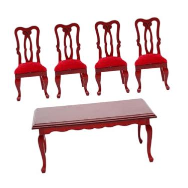 Imagem de ifundom 1 Conjunto conjunto de cadeira de jantar retrô mesa de casa de bonecas móveis de casa de bonecas inacabados Casa minúscula cadeiras de jantar móveis de casa pequena escala 1/12 lar