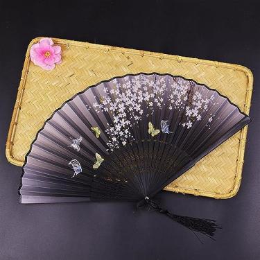 Imagem de Leque dobrável estilo vintage ventilador chinês artesanato presente ventiladores de mão para festa de casamento dança borla ventilador dobrável adereços de foto enfeites de decoração de casa acessórios decorativos feitos à mão (cor: 07)