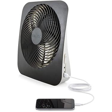 Imagem de Ventilador de bateria para mesa portátil Treva de 25 cm, alimentado por bateria e/ou adaptador CA - Circulação de ar com 2 velocidades de resfriamento, com porta de carregamento USB integrada