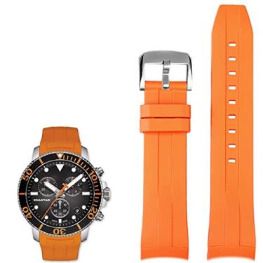 Imagem de GHFHSG Pulseiras de relógio de silicone de 22 mm para Tissot T120417 T120407 mostrador de quartzo borracha esporte masculino pulseira de relógio à prova d'água (cor: fivela prata laranja, tamanho: