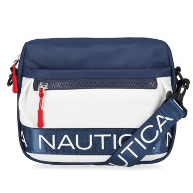 Imagem de Nautica Bolsa tiracolo de nylon com alça de ombro ajustável, Índigo/Branco, One Size