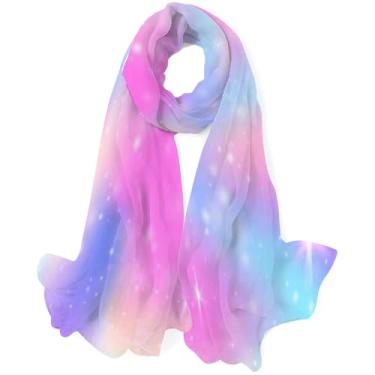 Imagem de DreamBay Cachecol de seda de malha arco-íris fada feminino extra grande xales longo leve cetim seda lenço de cabeça para mulheres, meninas, Malha de arco-íris de fada, Large Size