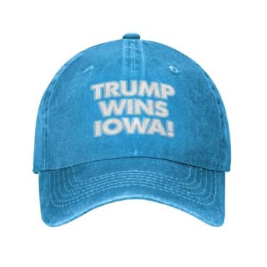 Imagem de Boné de caminhoneiro vintage unissex Trump wins Iowa boné de beisebol ajustável estruturado lavado para homens/mulheres azul original, Azul, G