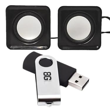 Imagem de Kit Mini Caixa De Som Com Entrada P2 Para Computador Notebook Preto + Pen Drive 8gb Combo Pendrive