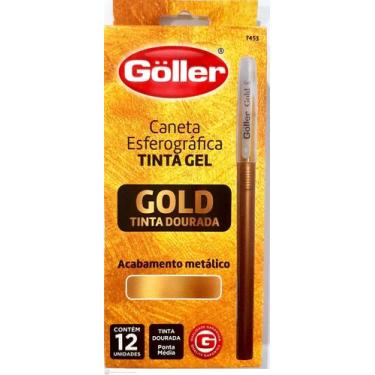 Imagem de Caneta Esferográfica Tinta Gel Dourada Gold Goller - 12Pçs