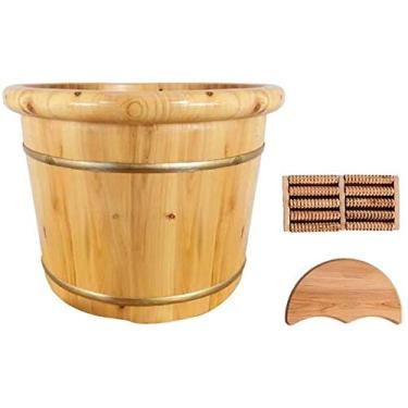 Imagem de Tambor de madeira para spa de pés, presente doméstico, banheira de imersão para pés, balde de sauna de imersão de pés de madeira, balde de banheira de madeira pura, feito à mão, acessórios de sauna