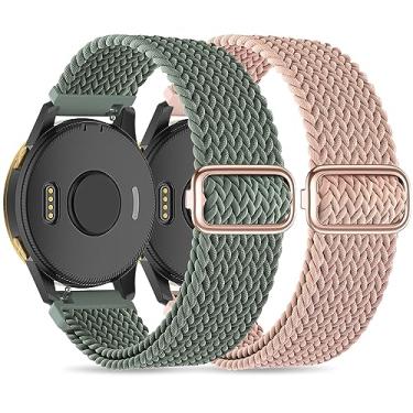 Imagem de Sunnyson Pacote com 2 pulseiras elásticas trançadas compatíveis com Garmin Venu 2/Garmin Venu 3/Garmin Vivoactive 4,22 mm pulseiras de relógio ajustáveis de nylon para mulheres e homens