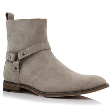 Imagem de Polar Fox Wyatt MPX608005 Botas de motocicleta masculinas casuais estilo engenheiro, Camurça bege (alça e fivela), 9.5