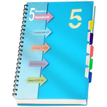 Imagem de CAGIE Caderno espiral 21 x 28 cm com divisores Caderno de 5 assuntos com abas, capa dura pautada larga B5 caderno espiral para anotações, trabalho, material escolar, 220 páginas, azul