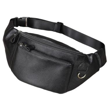 Imagem de Mochila de Peito para Homem Pequena Bolsa de Couro Genuíno Bolsa de Cintura Bolsas de Ombro Bolsa de Viagem Crossbody Casual Daypack Preto (A)