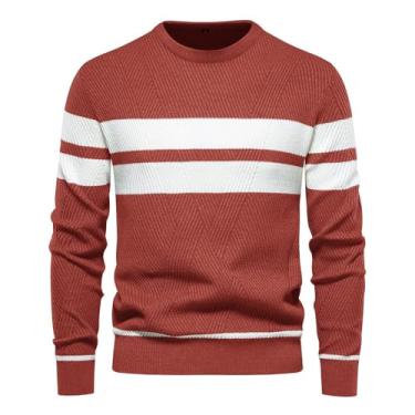 Imagem de JMSUN Camiseta masculina Suéter masculino pulôver suéter gola redonda suéter xadrez casual suéter de algodão outono inverno suéter