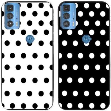 Imagem de 2 peças preto branco bolinhas impressas TPU gel silicone capa de telefone traseira para Motorola Moto todas as séries (Moto Edge 20 Pro)