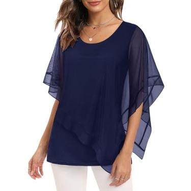 Imagem de SeSe Code Blusas femininas elegantes de malha poncho rodadas camisas casuais elegantes, Azul, XXG