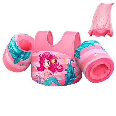 Imagem de Colete de natação infantil com capa, alças de ombro ajustáveis Abuytwo Water Wings para crianças de 22 a 30 a 18 a 23 kg, jaqueta de natação para meninos/meninas, para piscina, aprender a nadar, mar,