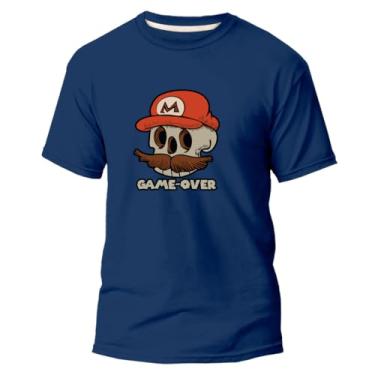 Imagem de Camiseta Masculina Game-Over Estampada Manga Curta Confortável (G, Azul)
