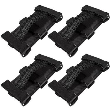 Imagem de 4 puxadores de barra de rolagem para Jeep Wrangler YJ TJ JK JKU JL JLU Sports Sahara Freedom Rubicon Unlimited & Gladiator JT 1955-2022 UTV Paracord premium (preto)