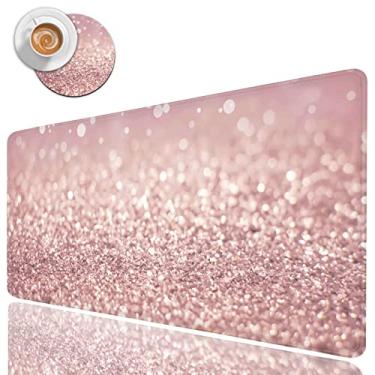 Imagem de Tapete de mouse grande para jogos, mouse pad ergonômico longo e estendido GG, almofadas grandes de borracha para mouse com bordas costuradas, 70 cm x 29 cm + porta-copos para copos, glitter rosa