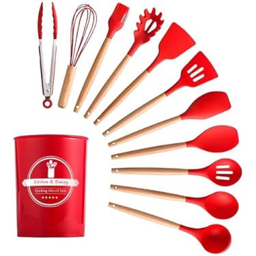 Imagem de Kit Utensílios Cozinha 12 Peças Silicone Antiaderente ultencilio de cozinha - (VERMELHO)