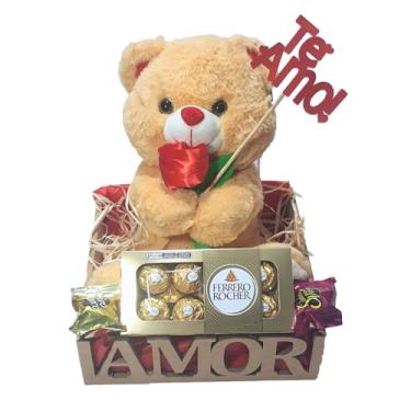 Imagem de Cesta Namorados Amor Com Urso com Flor E Ferrero Rocher