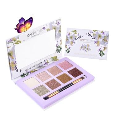 Imagem de ONLYBETTER Paleta de sombras Nude, paleta de sombras veganas com pincel, paleta de sombras orgânica de 8 tons, paleta de sombras de alta pigmentação, paleta de sombras nuas, paleta de sombra fosca de longa duração