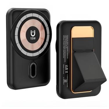 Imagem de Carregador Portátil (Power Bank) Magnético sem fio por indução Carregamento Rápido de 10000mAH Compatível com Celulares com Suporte Vertical - YD44 (Preto)