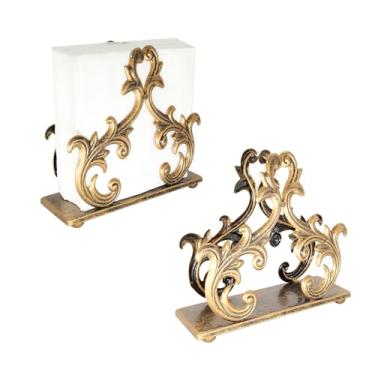 Imagem de Conjunto de 2 porta-guardanapos de metal de bronze estilo barroco, dispensador de tecido barroco independente, cesta de bandeja de guardanapo barroco