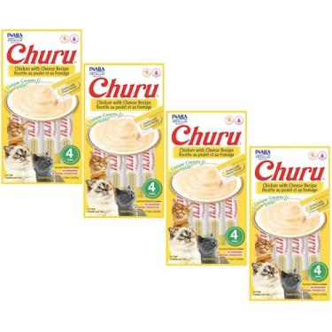 Imagem de Kit 04 Churu Petisco Para Gatos Vários Sabores Escolher Inaba - 16 Tubetes (Kit 4 unid. (16 Tubetes), Frango com Queijo)