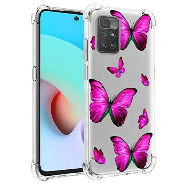 Imagem de Yerebel Capa para Redmi 10 (2021/2022)/Redmi 10 Prime 21121119SG, capa de telefone de silicone de borracha macia de TPU transparente flexível para Xiaomi Redmi 10 2022 (borboleta rosa)